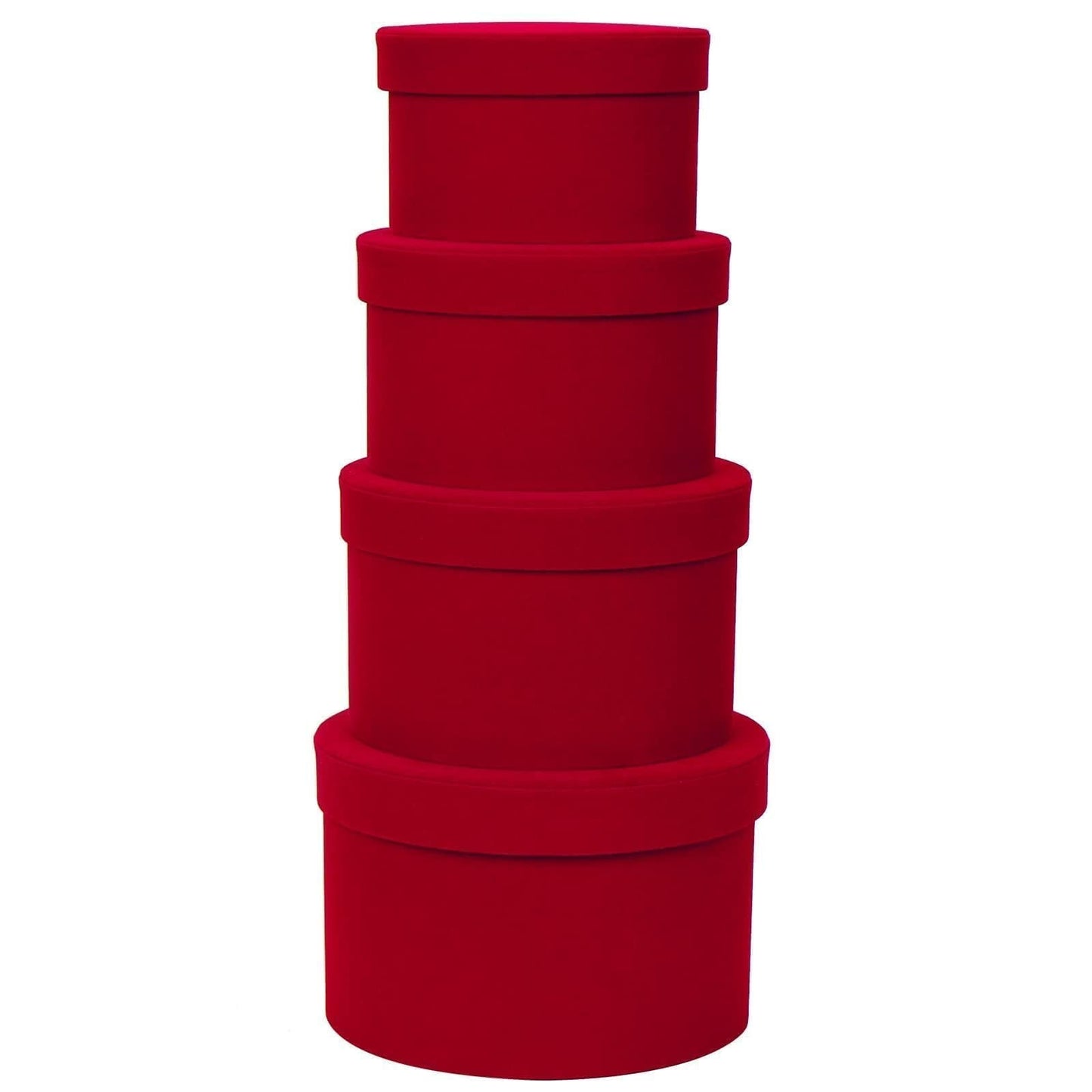 GnFlus Red Gift Boxes with Lids for Presents Set of 4 Round Velvet Nesting Christmas Gifts Box for Arrangements Flowers Wedding Birthday Valentines Bridesmaid Party Anniversary
