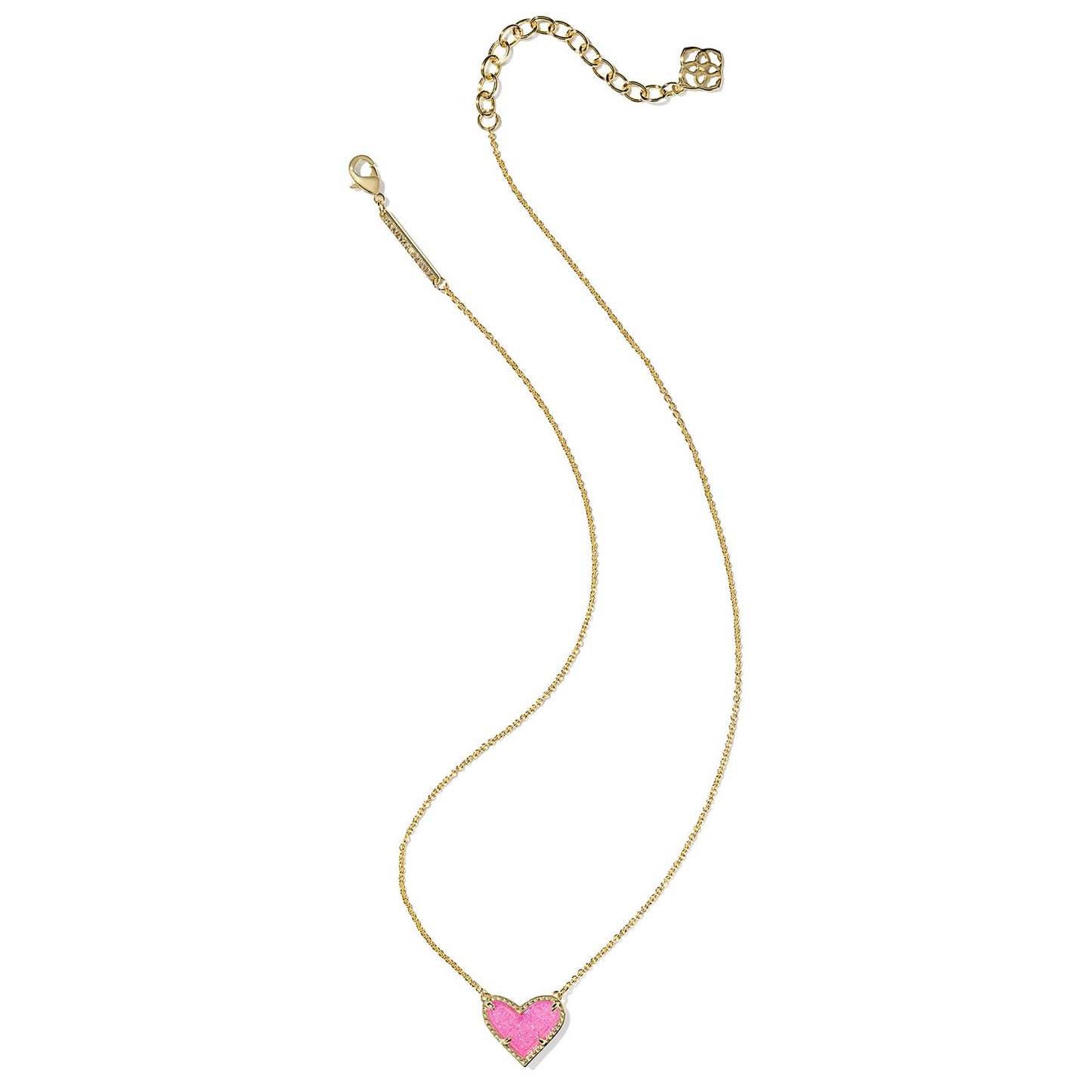 Kendra Scott Ari Heart Pendant Necklace, 14k Gold-Plated Brass, Fashion Jewelry for Women, Hot Pink Drusy