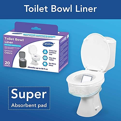 Cleanis CareBag Anti-Odor Toilet Bowl Liners with Absorbent Pad – Leak-Resistant, Universal Fit for Indoor/Outdoor Toilets – Odor-Eliminating – Converts Toilet to Dry Use, 20 Count