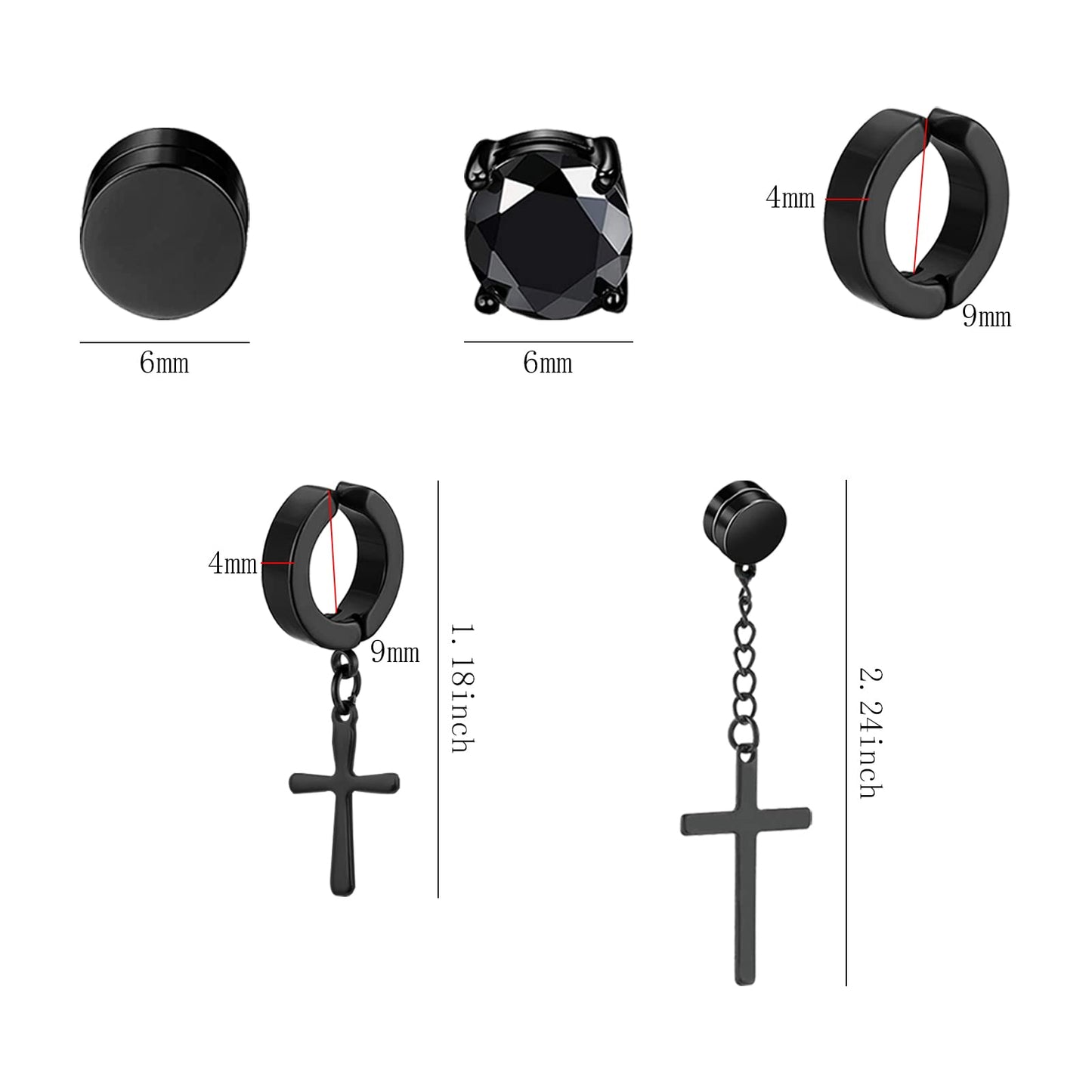NEWITIN 15 Pairs Magnetic Stud Earrings for Men Clip on Earrings Stainless Steel Magnet Earring Unisex Dangle Cross CZ Hoop Magnetic Stud Earring Set for Men Women