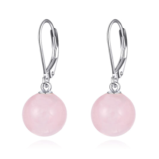 925 Sterling Silver Rose Quartz Leverback Earrings Dangle Drop Jewelry Gifts for Women (Rose Quartz)