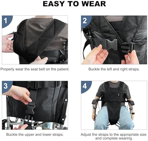MDSTOP Wheelchair Safety Belt, Anti-Slip Wheelchair Seatbelt, Wheelchair Harness with Adjustable Secure Buckle, Medical Restraints Straps for Seniors Elderly, Patients, Disable (Black1)