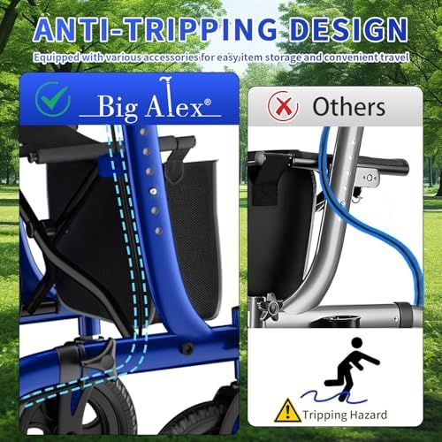 BigAlex Rollator Walker with Seat, Walker for Seniors with Wider Seat,Folding Rolling Walkers with 10" All-Terrain Wheels,Lightweight Aluminum Walkers Rollator with Backrest,Cup Holder,Blue