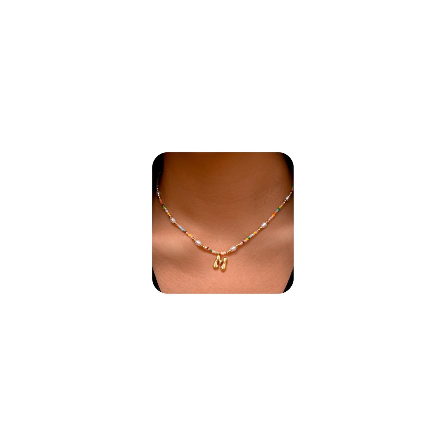 Ritach Initial Necklaces for Women - Letter M Initial Necklace Beaded Necklace for Women Girls Gifts Letter Necklace Bubble Gold Initial Necklaces for Women Girls Jewelry for Kids Gifts