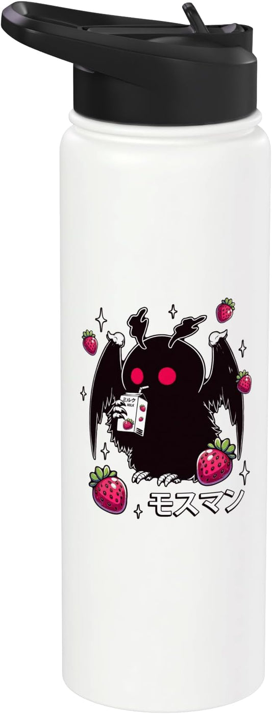 Kawaii Strawberry Milk Shake Carton Mothman Stainless Steel Insulated Water Bottle