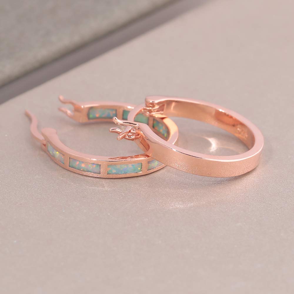 CiNily Rose Gold Plated Hoop Earrings, Opal Ear Hoops for Women Hypoallergenic Small Hoop Earring Ladies Gemstone Jewelry for Mom