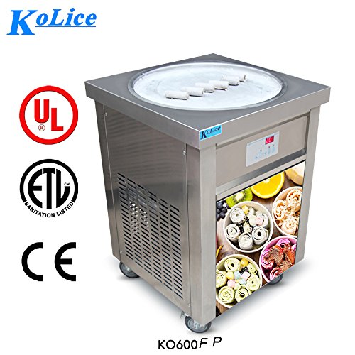 Kolice commercial ETL US Franchise 22" Single Round Pan Fry Ice Cream Machine, Stir-Fried Ice Cream Rolled Machine-Auto Defrost, Smart AI Temperature Control
