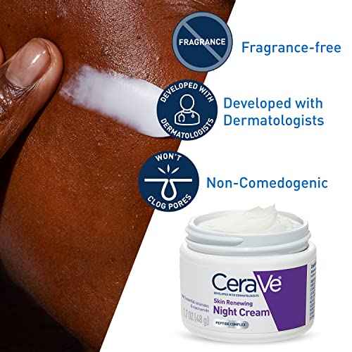 CeraVe Skin Renewing Night Cream, Niacinamide, Peptide Complex, and Hyaluronic Acid Moisturizer for Face, 1.7 Ounce, Packaging may Vary