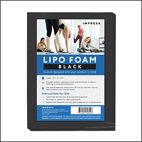 IMPRESA [4 Pack] Black Lipo Foam - Post Surgery Liposuction Foam for Use with Post Liposuction Surgery Compression Garments
