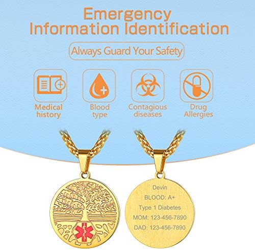 Supcare Medical Alert Necklace for Men Women, Stainless Steel Engraved Medical Emergency Pendant,Customized Medical ID Jewelry(16 Types)