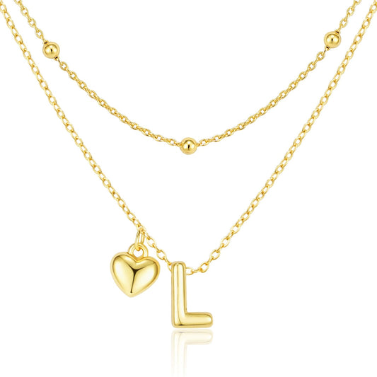adoyi Gold Heart Initial Necklaces for Women Hers Dainty 14K Gold Plated Heart Layered Letter L Pendant Necklace Stack Trendy Jewelry Birthday Valentines Gifts for Women Jewelry