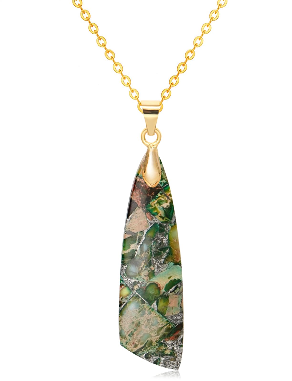 Wovanoo Nature Stone Necklaces for Women Boho Gemstone Pendant Necklace 18K Gold Chain Necklaces Green Gold