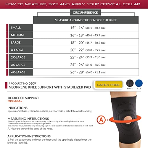 OTC Knee Support, Encircling Stabilizer Pad, Neoprene, Black, 3X-Large