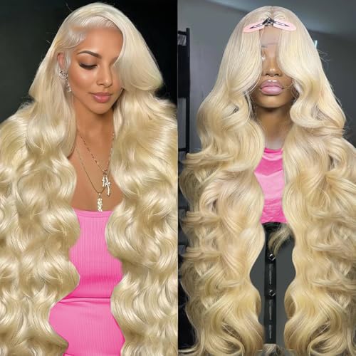 613 13x6 Lace Front Wig Human Hair 28 Inch Body Wave Blonde Wig Human Hair 613 HD Transparent Lace Frontal Wigs Human Hair Pre Plucked Blonde Wig
