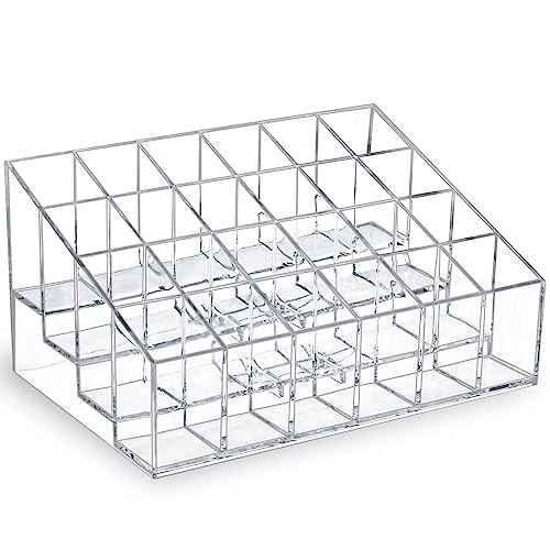 Lipstick Organizer,Small Clear Plastic Compact Lip Gloss Chapstick Perfume Sample Mascara Holder with 24 Slots