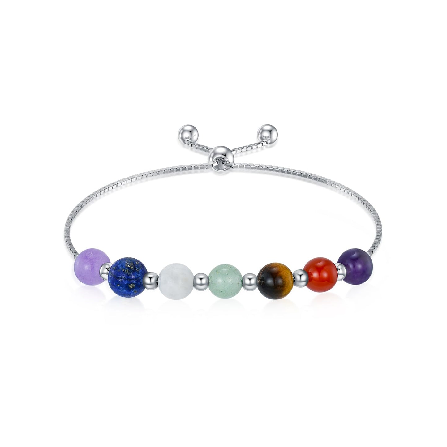 LWQQWL 7 Chakra Bracelet for Women 925 Sterling Silver Beads Chakra Bracelet 6mm Healing Stone Jewelry Gifts