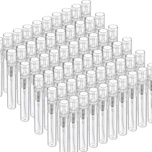 Fandamei 60PCS 5ml Mini Spray Bottle, Mini Clear Plastic Spray Bottle Empty, Fine Mist Refillable Mini Perfume Bottle, Perfume Atomizer, Small Empty Sample Containers, Plastic Portable Travel Bottle
