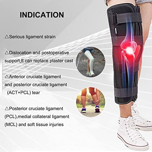 3-Panel Knee Immobilizer Full Leg Support Brace, Aluminum alloy Straight Knee Splint - for Knee Pre-and Postoperative & Injury or Surgery Recovery (Update Size S)