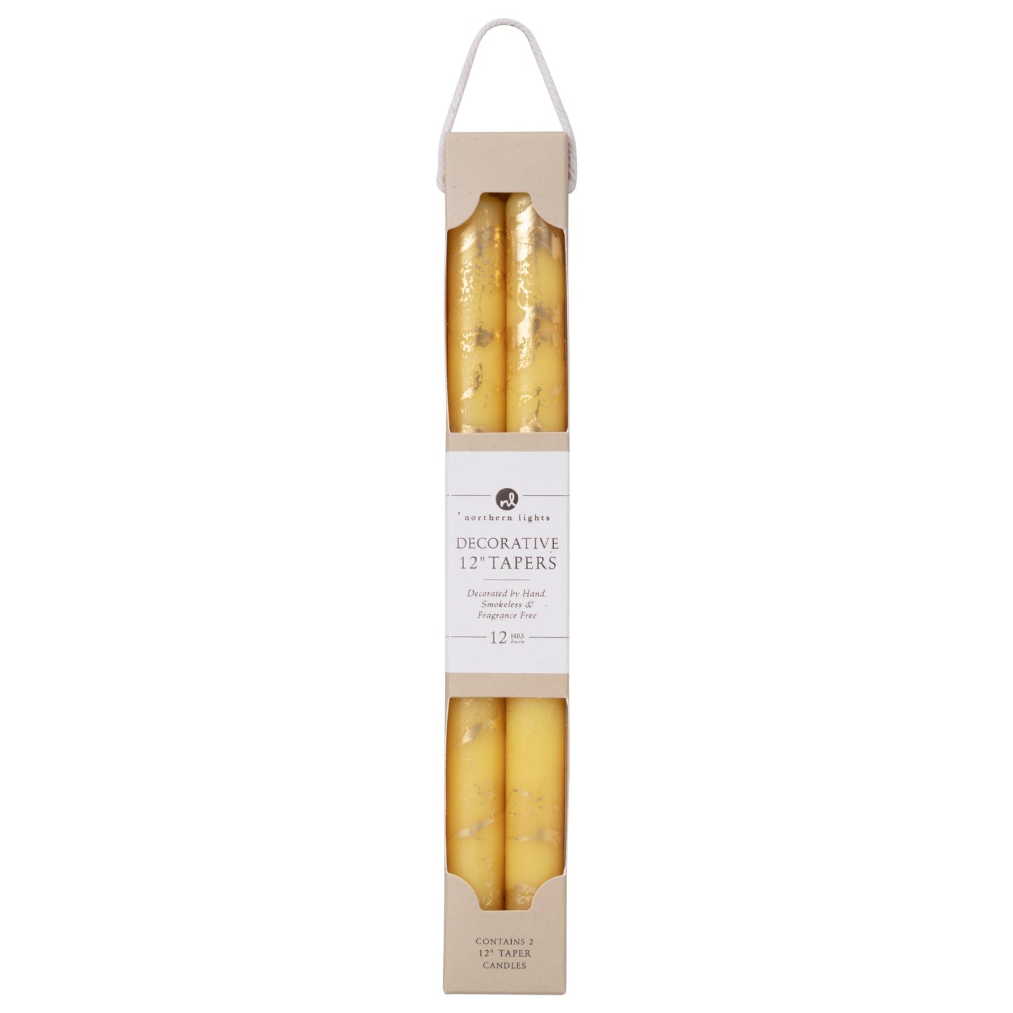 Northern Lights Candles Premium Tapers - 12" 2PK - Lemon Zest w/Gold - 73305"