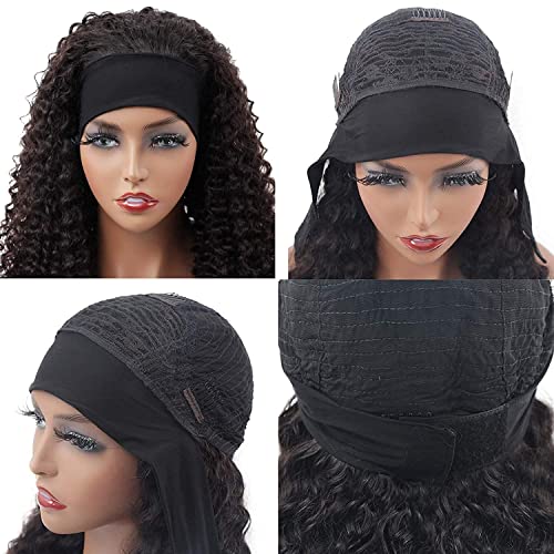 WENYAN Headband Wig Human Hair Deep Wave 20 Inch Wigs for Black Women Glueless None Lace Front Curly Wave Wig Brazilian Virgin Hair Wear and Go Wigs Machine Made 150% Density Natural Color