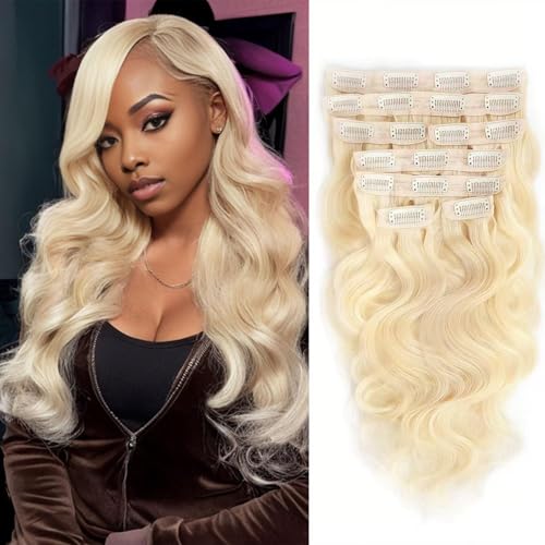 26 Inch Blonde Clip in Extensions 8Pcs 110g Clip in Hair Extensions Real Human Hair Body Wave 613 Blonde Clip ins Brazilian Remy Human Hair Extensions for Women Double Weft