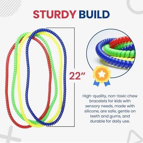 Durable Sensory Chew Necklace for Kids (8 Pack) BPA Free, Food-Grade Silicone Chewing Necklace for Autism and ADHD - Oral Motor Teething Toys, Fidget Necklace for Boys and Girls, Sensory Chewy Dewey