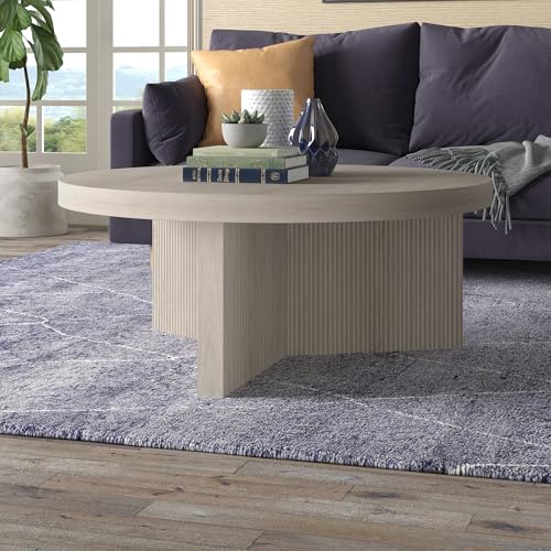 Henn&Hart 36" Wide Round Coffee Table in Beech White, for Home, Living Room, Bedroom, Entertainment Room, Office