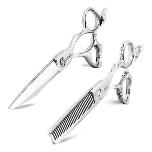 6 Inch Hair shears 440C hair cutting scissors and 6 Inch hair thinning scissors rose handle Kinsaro
