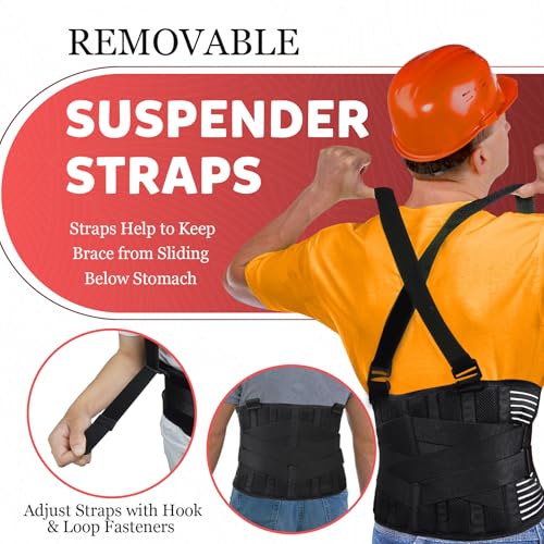 Work Back Support Belt with 2 Removable Suspender Straps, Back Posture Protector for Heavy Lifting Safety Protector, back brace for Men Women in Moving, Construction, and Warehouse Jobs M