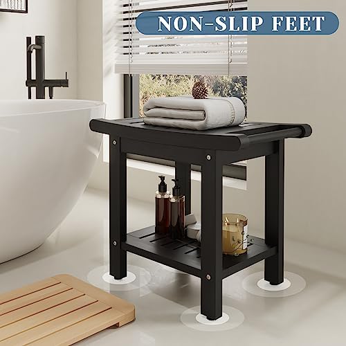 Poly Lumber Shower Bench Seat, Larger Size 22" x 13", Shower Benches for Inside Shower, Waterproof Shower Stool with Handles & Storage Shelf, Shower Chair for Bathroom, Bath Stool to Sit (Black)