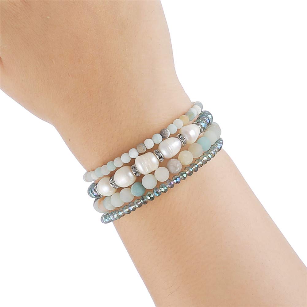 Beaded Freshwater Pearl Chakra Bracelet - Multi Strand Wrap Bracelet with Natural Crystal Agate Beads, Birthday Gifts for Women(29-Green)