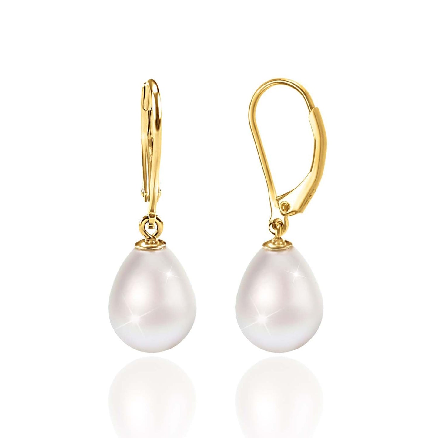 Freekiss Gold Pearl Earrings: Leverback Dangle, Dainty 14K Gold Plated, Hypoallergenic, Waterproof, Wedding & Prom Earrings