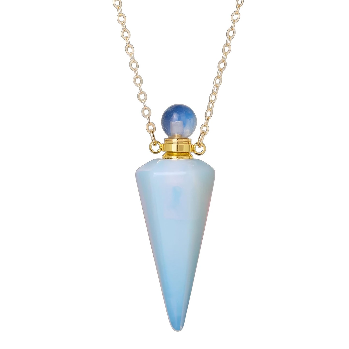 925 Sterling Silver Essential Oil Necklace For Women And Men, Natural Crystal Stone Cone Shape Pendant Necklace Healing Perfume Bottle Necklace Essential Oil Pendant Necklace (5 - Essential Oil Necklace)