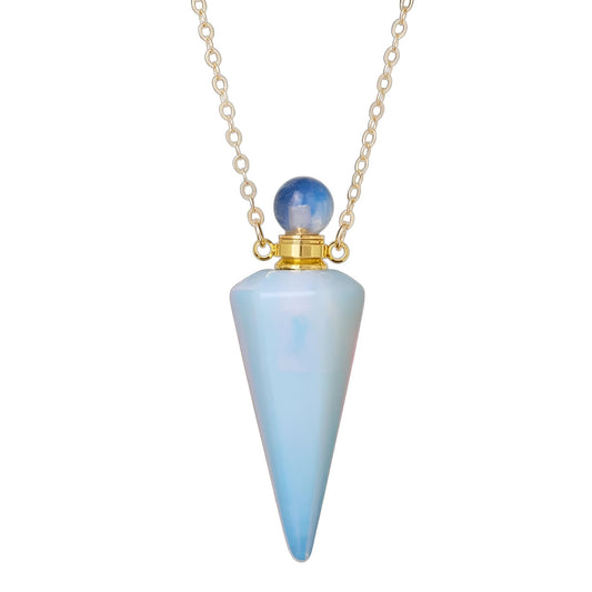 925 Sterling Silver Essential Oil Necklace For Women And Men, Natural Crystal Stone Cone Shape Pendant Necklace Healing Perfume Bottle Necklace Essential Oil Pendant Necklace (5 - Essential Oil Necklace)
