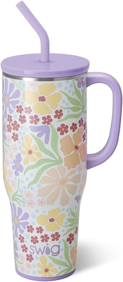 Swig Life 40oz Mega Mug, 40 oz Tumbler with Handle and Straw, Cup Holder Friendly, Dishwasher Safe, Extra Large Insulated Tumbler, Stainless Steel (Fresh Cut)