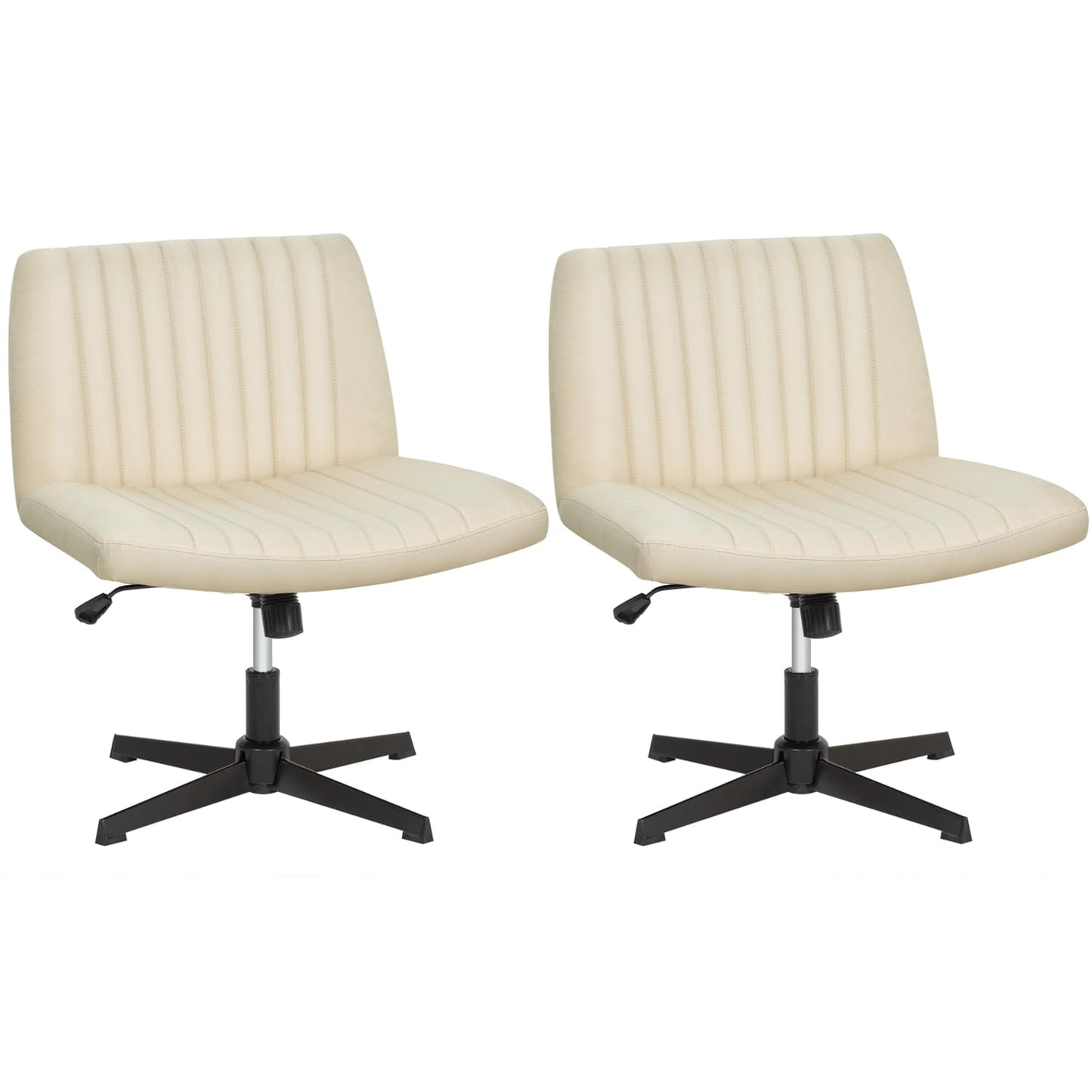 PayLessHere Criss Cross Chair,Armless Cross Legged Office Chair,Wide Comfty Desk Chair with No Wheels Modern Height Adjustable,Swivel Fabric Vanity Chair Computer Task Chair (Pack of 2, Beige)