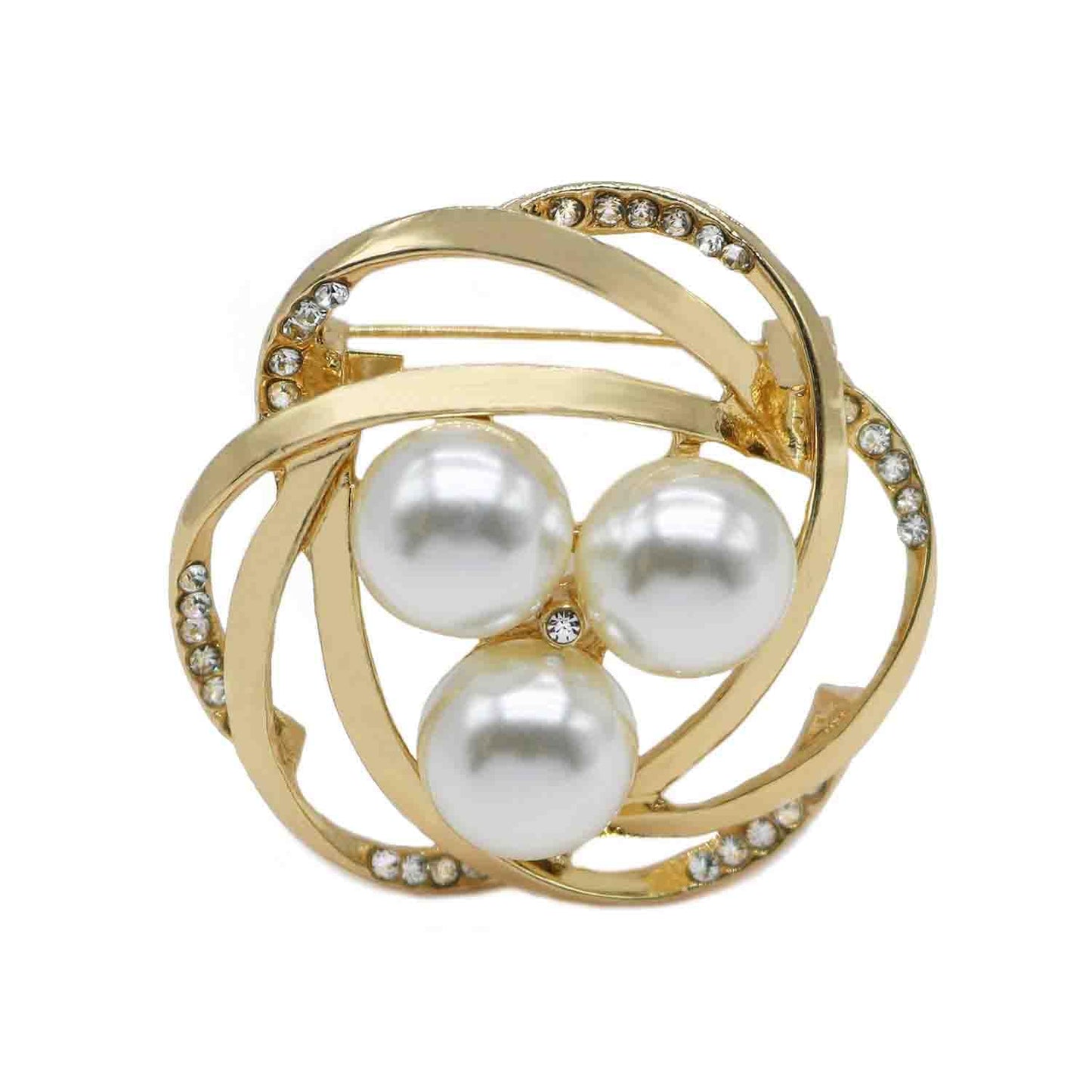 Crystal Pearl Flower Brooches Pins Fashion Beautiful Created Rhinestone Floral Brooch Good Idea for Party Dance Wedding Banquet for Elegant Women Girl (Gold 1)