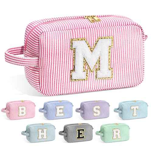 YOOLIFE Birthday Gifts for 4 5 6 7 8 9 10 11 12 13 14 Year Old Girl, Teen Girl Gifts Trendy Stuff, Initial Makeup Bag, Travel Toiletry Pouch, Pink M