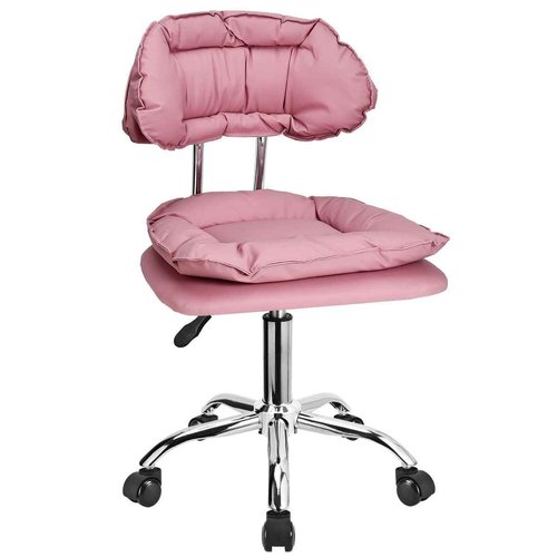 JOSTZHXIN Rolling Stool with Backrest, Home Office Rolling Stool Chair, Thickened Seat Cushion, Adjustable Height Swivel Chair for Nail Shop Salon Spa Massage Tattoo,Pink