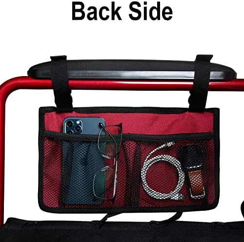 Wheelchair Side Bag, Wheelchair Armrest Storage Pouch with Cup Holder Use of Waterproof Fabric, for Most Wheelchairs, Walkers or Rollators (Red)