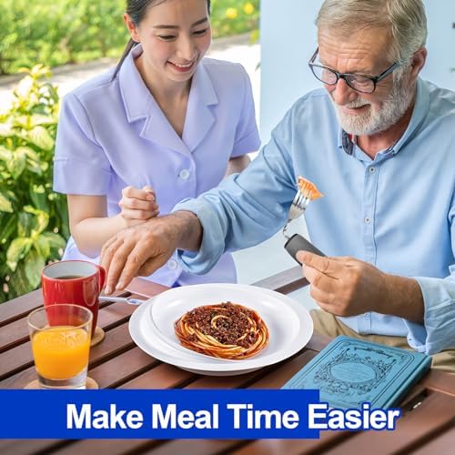2 Sets Adaptive Utensils Bowl and Plate Set Adaptive Self Feeding Dinnerware with Suction Base Non Slip Bendable Cutlery for Elderly Disabled Hand Tremors Arthritis Parkinson(White)