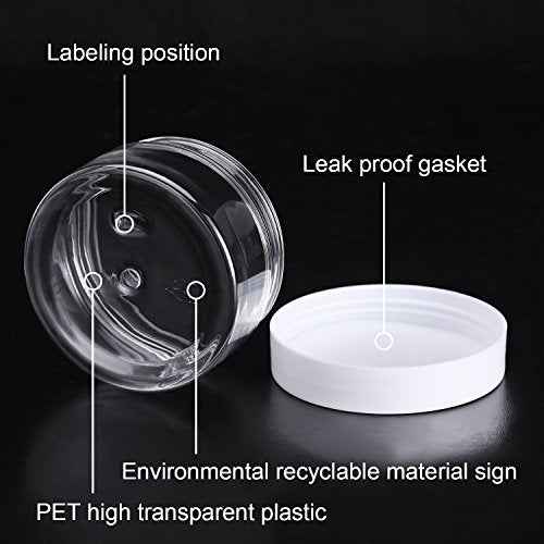 Empty 12 Pack Clear Plastic Storage Favor Jars Wide-mouth Plastic Containers with Lids for Beauty Products, DIY Making or Others (4 oz, White)