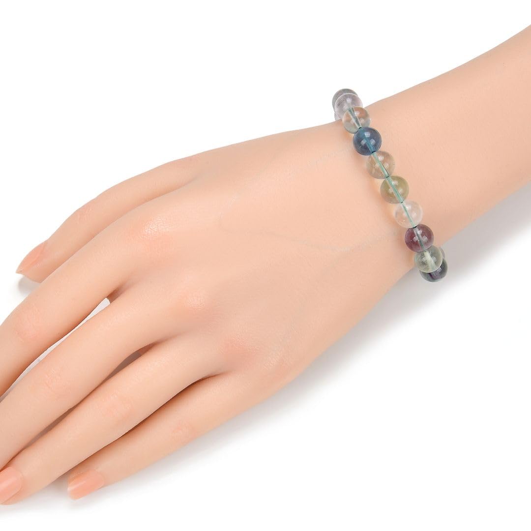 Adabele Real Natural Multicolor Fluorite Gemstone Beaded Bracelet 8 inch Stretch Chakra Healing Crystal Stone Jewelry Women Mom Gift GB8-C2