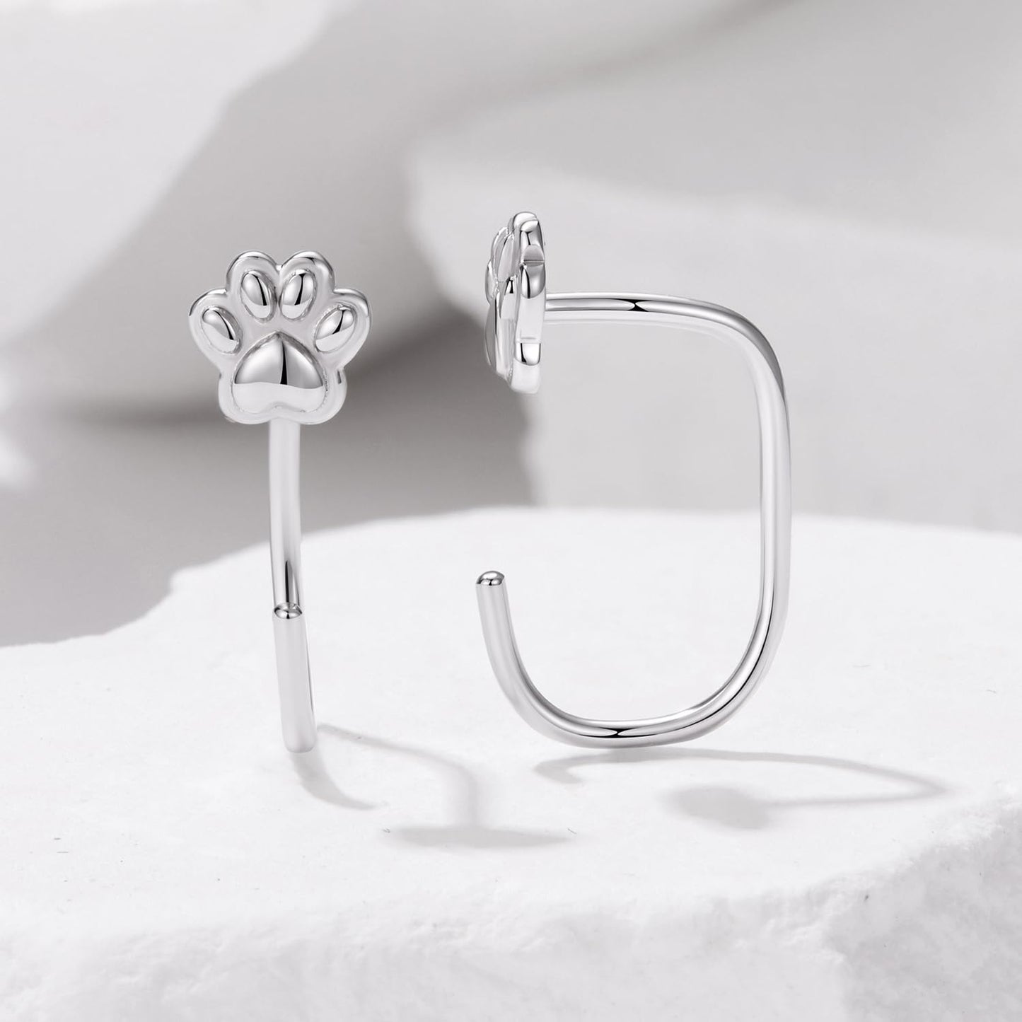 BISAER 925 Sterling Silver Heart Star Small Hoop Earrings, Hypoallergenic Backless Earrings Cartilage Earrings for Women, Dainty Sleeper Earrings with No Back Half Hoop Earrings Jewelry Gift for Her (Pawprint)