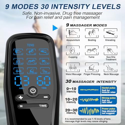 Dual Channel TENS Unit for Pain Relief Rechargeable Electronic Pluse Muscle Stimulator Massager Low-Frequency Multi-Function Physiotherapy Instrument with 10pcs Electrode Pads