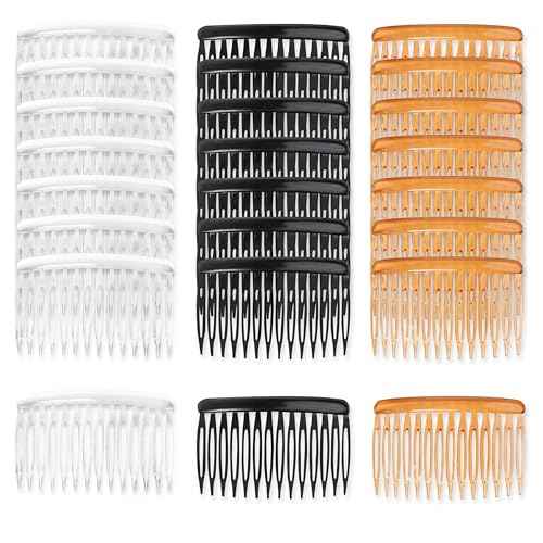 TaShow 24 PCS Hair Side Combs for Women Fine Thin Hair, 14 Teeth Decorative Hair Combs for Women Girls Bridal Wedding Veil,Wide, Black, Transparent, Light Coffee