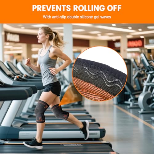 Compression Knee Brace for Women Men 2 Pack Compression Knee Sleeve Knee Brace for Knee Pain Arthritis Meniscus Tear Knee Support for Running Workout Wrestling Weightlifting Sport Athletics Orange XL