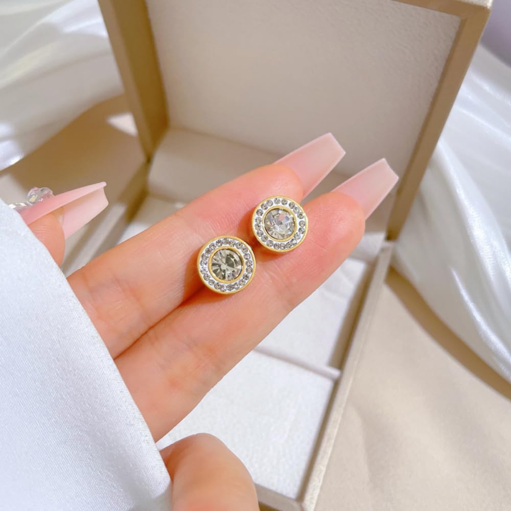 Halolux Lymphatic Earrings For Women, 18 K Gold Plated Honorable Joy Inspire Stainless Steel Hypoallergenic Germanium Acupuncture Lymph Detox Menopause Jewelry Gift Card (Gold Round)