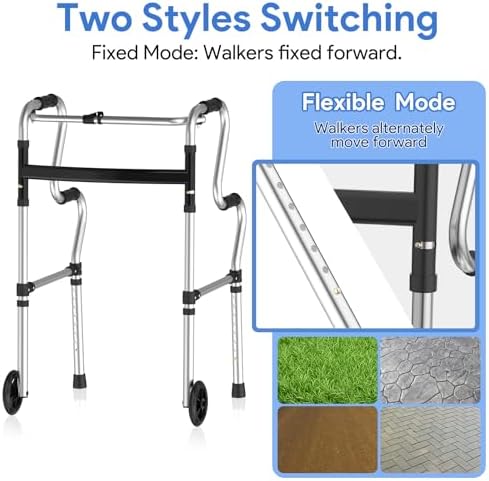 Walkers for Seniors, Folding Walker, Narrow Walkers for Small Spaces, Standard Walker Height Adjustable, Front Wheeled Rolling Walker, Upright Mobility Aid for Seniors and Handicap, Up to 300 Pounds