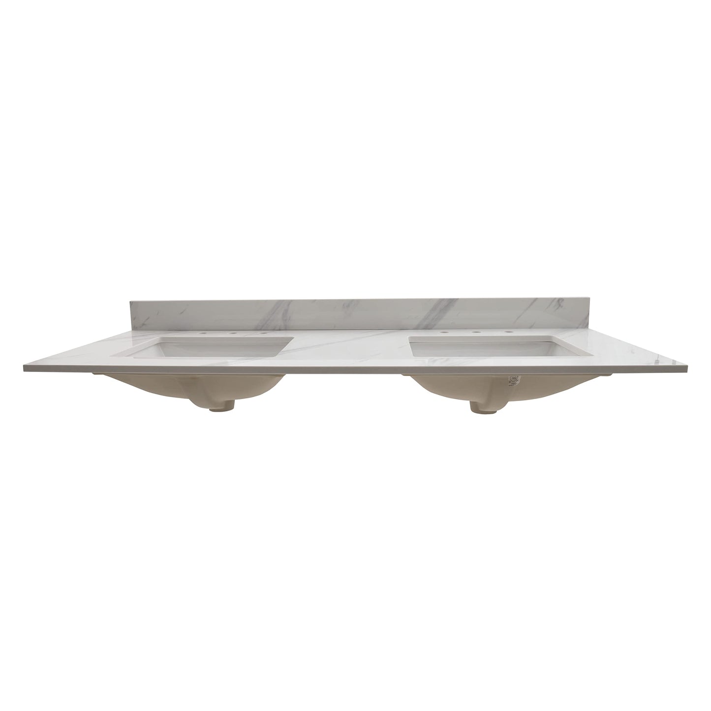MSI Calacatta Lumas Vanity Top with Under Mount Rectangle Double Bowl Ceramic Sinks, Engineered Marble Stone, 4" CC Faucet Holes, 61"X22"